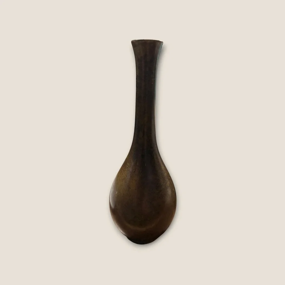 Vintage Otigiri Metal Mini Bud Vase Bronze Tone Japanese Small Teardrop Neck